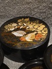 Vintage Otagiri Laquerware Coaster Set Of 6 Quail Birds Floral Gold Black Japan