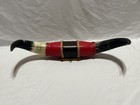 Vintage Polished Bull Horns Mounted Mexico 18    Red black Leather Wrap