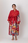 Japanese Kimono Women Gilt Poem   Princess Cotton Sateen Short Robe Made In Japa