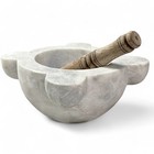 Classic White Carrara Marble Mortar With Wooden Pestle Home Art    25cm