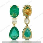 4 50 Ct Oval Pear Shape Simulated Emerald Dangle Earrings 14k Yellow Gold Plated