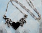 Black Heart  Bat Wings  Devil Horns  Gothic Necklace  Halloween Jewelry