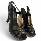 Frye Grunge Vintage Black Leather Platform Heels With Studded Details    
