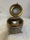 Vintage Evans Hinged Lid Glass Brass Table Lighter Hand Painted Jeweled Usa Feet