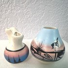 Native American Navajo Pottery Set Of 2 Vases Western Signed Hathale   Dine