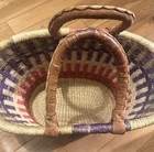 Handmade Bolga Basket - Colorful 16 5x12x8 5  Leather Handles   Large Market