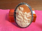 Vintage Natural Carved Shell Cameo Brooch Pin