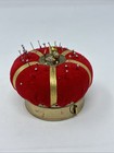 Vintage Japan Red Velvet Sewing Crown Pin Cushion measuring Tape thimble Holder