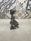 Vintage Pewter Sculpture Signed Seductive Woman Sitting On Chair Good Conditon