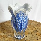 Vintage Royal Gallery Hand Blown Blue And White Glass Vase