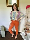 70 s Vintage Retro Orange Hi-waist Distressed Capri Jeans