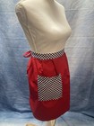 Vintage 1960s Handmade Red Half Apron W  Blue   White Checked Pocket Retro