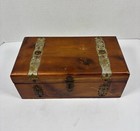 Vintage Cedar Treasure Chest  Jewelry Trinket Box Brassy Hardware Keepsake Wood