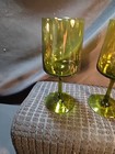 Pair Of Vintage Mid-century Modern Olive Green avocado Green Glass Wine Goblets