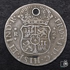 Peru  Lima Mint  2 Reales 1757  Holed  Spanish Colonial Silver Coin