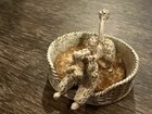 1950s Retro Mcm Poodle In Basket Sewing Pin Cushion Pink Gold Cast Iron Darling