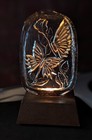 Vintage Le Smith Glass Night Light Lamp Wood Thick Clear Glass Butterfly Rose 