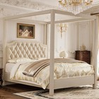 Full Queen King Size Bed Frame W  Headboard Velvet Upholstered Bed Canopy Poles