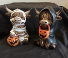Highland Cow Resin Pair Trick Or Treaters Tabletop Hannas Handiworks Halloween