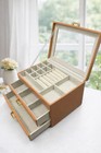 Leather Jewelry Box Organizer With Glass Lid  3 Drawer Jewelry Storage Case