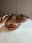 Corning Visions Amber Glass V-30-b  24 Oz  And V-31-b  1 Qt  Ribbed Casserole Di