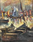 Antique Oil Painting 1873 Signed Fishing Sail Boats Large