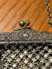 Vintage Ornate Metal Mesh Coin Purse Kiss Lock Chainmail Bag Floral Frame Dangle