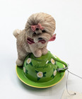 Hamilton Collection Shih Tzu  cheerful  Leash Green Teacup Puppy Dog Figurine