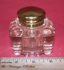 Antique Inkwell Molded Clear Glass With Brass Lid