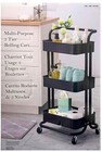 3 Tier Multi Purpose Rolling Cart Black Sturdy Metal Construction Swivel Casters