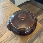 Brown Bean Pot Crock Vintage Made In Usa Boston Baked Bean Double Handle Lid
