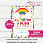 Rainbow Birthday Invitation Girls Rainbow Party Rainbow Invite Printed