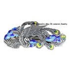 Pure 925 Sterling Silver Enamel Filigree Peacock Hair Barrette Clip 2 6inch