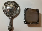 Antique Hand Mirror   Trinket Jewelry Box Ornate Art Nouveau Silver Plate 1890s