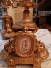Antique Pair Italian Brevattato Gilt Metal Candelabras Porcelain Cherub Plaque