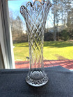 Vintage Swung Stretched Clear Glass Ruffled Edge Glass Vase 11  Tall