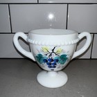 Westmoreland Glass Beaded Edge Open Sugar Handled Grapes White 3 7 8  Tall 1950s