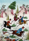 Vintage Persian Khatam Inlay Wooden Lidded Trinket Box Hunting Scene