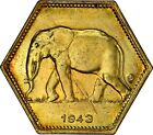 Belgian Congo 1943 2 Francs Brass Hexagonal Elephant Coin Ngc Ms64