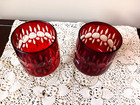 Ruby Red Cut To Clear Bohemian Crystal Wine Glasses Set Of 2