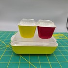 Vintage Plastic Toy Pyrex Refrigerator Dish Playset Yellow Red Chartreuse Mcm