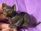 Cute  Vintage Heavy Solid Darl Wood Hand Carved Cat Lots Of Personality