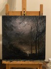 Countryside Moon Original Oil Painting Landscape On Canvas Impressionism Art