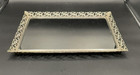 Vintage Rectangle Metal Rose Lattice Filigree Framed Vanity Mirror Tray