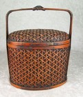 Japanese Rattan Bamboo Wedding Basket Lid Storage 11 Inches Tall 9-1 4 Inch Long
