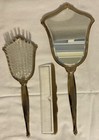 Vanity Set Gold Tone Floral Etched  Mirror Brush Comb Nylon Bristle Usa Vintage