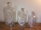 3 Vintage Victorian Style Glass Apothecary Bottles Jars Cork Metal Top Set Lot