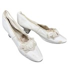 Antique Edwardian White Kid Leather Wedding Shoes 1905-1915 Silk Rosette Bridal
