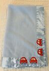 Vintage Baby Blanket Springmaid Boy Nursery Crib Blue Satin Trim Red Cars 31x40