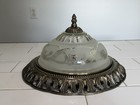 Vintage Large Flush Ceiling Mount 2 Light Fixture   Frosted Glass Art Deco Cover
